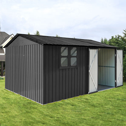 10'x12' Garden Sheds Outdoor Storage Sheds With Window - Black