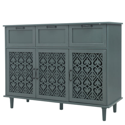 3 Door 3 Drawer Cabinet, American Furniture, Suitable For Bedroom, Living Room, Study - Dark Green
