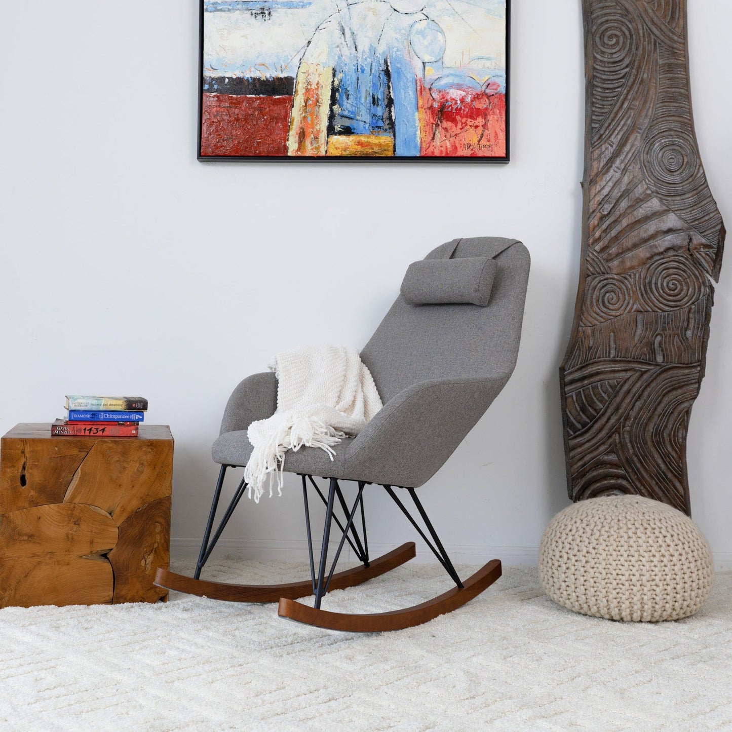 Chloe - Mid-Century Modern Rocker Livingroom And Bedroom Chair - Brown / Gray / Light Gray