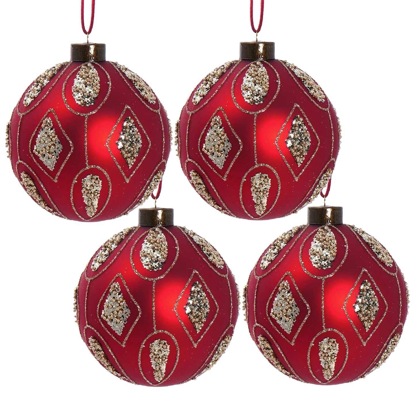 Christmas Ball Ornaments, Glass Decorative Hanging Ball Christmas Tree Ornaments For Holiday Decorations (Set of 4) - Red