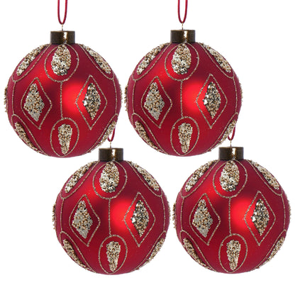 Christmas Ball Ornaments, Glass Decorative Hanging Ball Christmas Tree Ornaments For Holiday Decorations (Set of 4) - Red