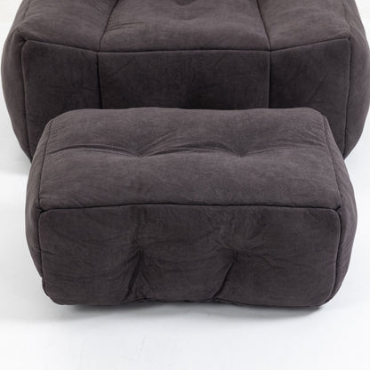 Fluffy Bean Bag Chair, Comfortable Bean Bag For Adults And Children, Super Soft Lazy Sofa Chair With Memory Foam And Ottoman, Indoor Modern Focus Bean Bag Chair For Living Room, Bedroom, Apartment - Black