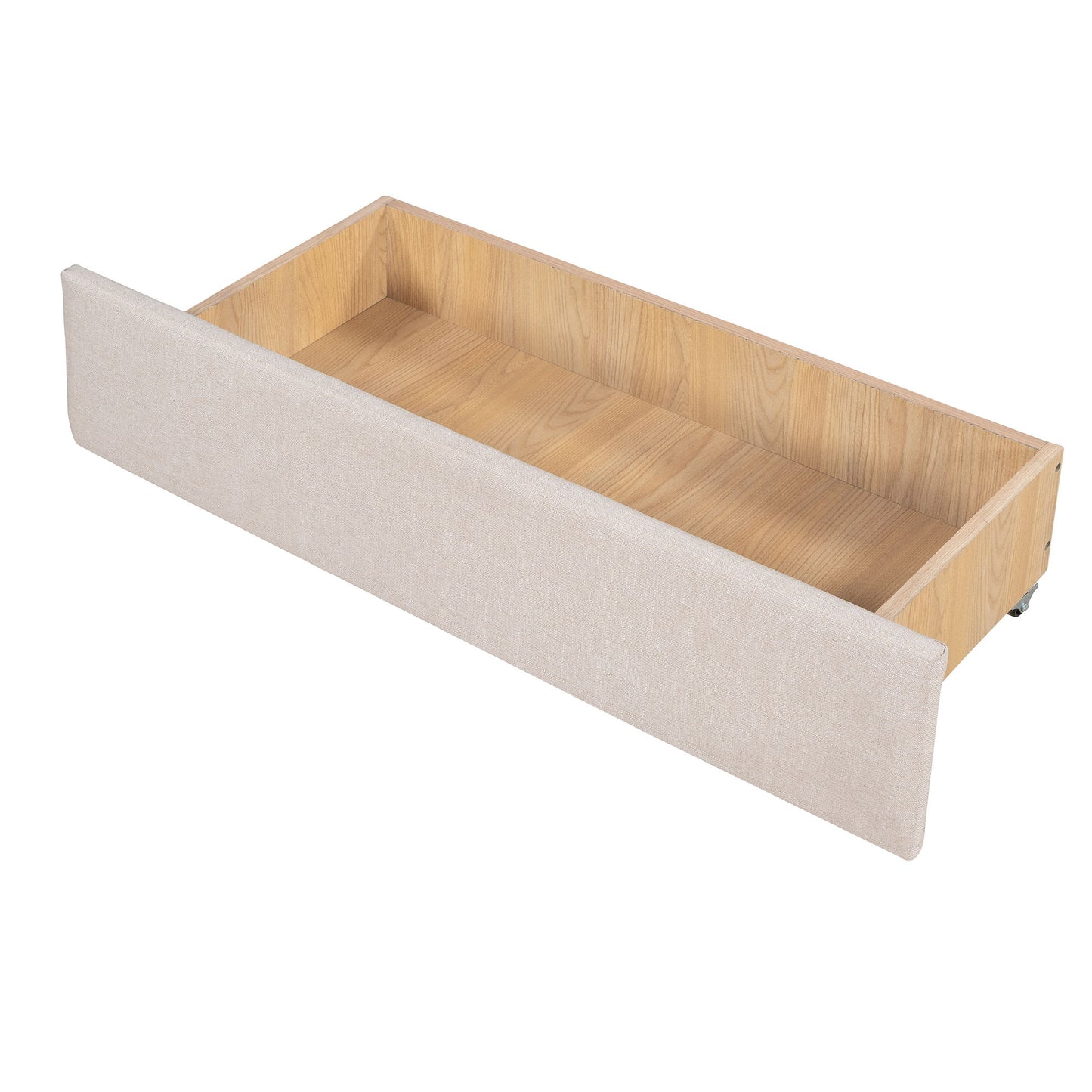Full Size Upholstered Daybed With Two Drawers, Slat Support - Beige