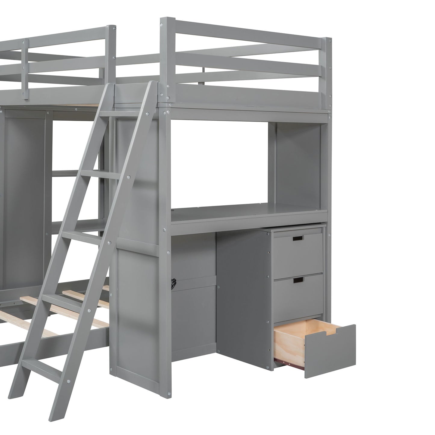 Twin Over Twin Bunk Bed With LED Light And USB Ports - Gray