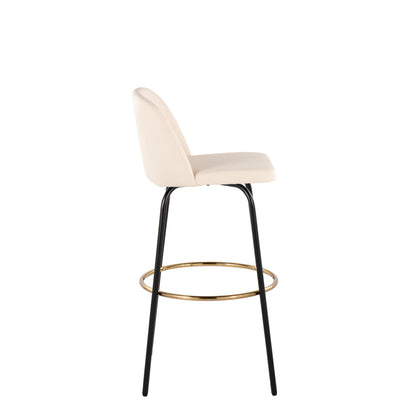 Toriano - Contemporary Fixed Height Barstool With Swivel With Round Footrest (Set of 2) - Cream / Black