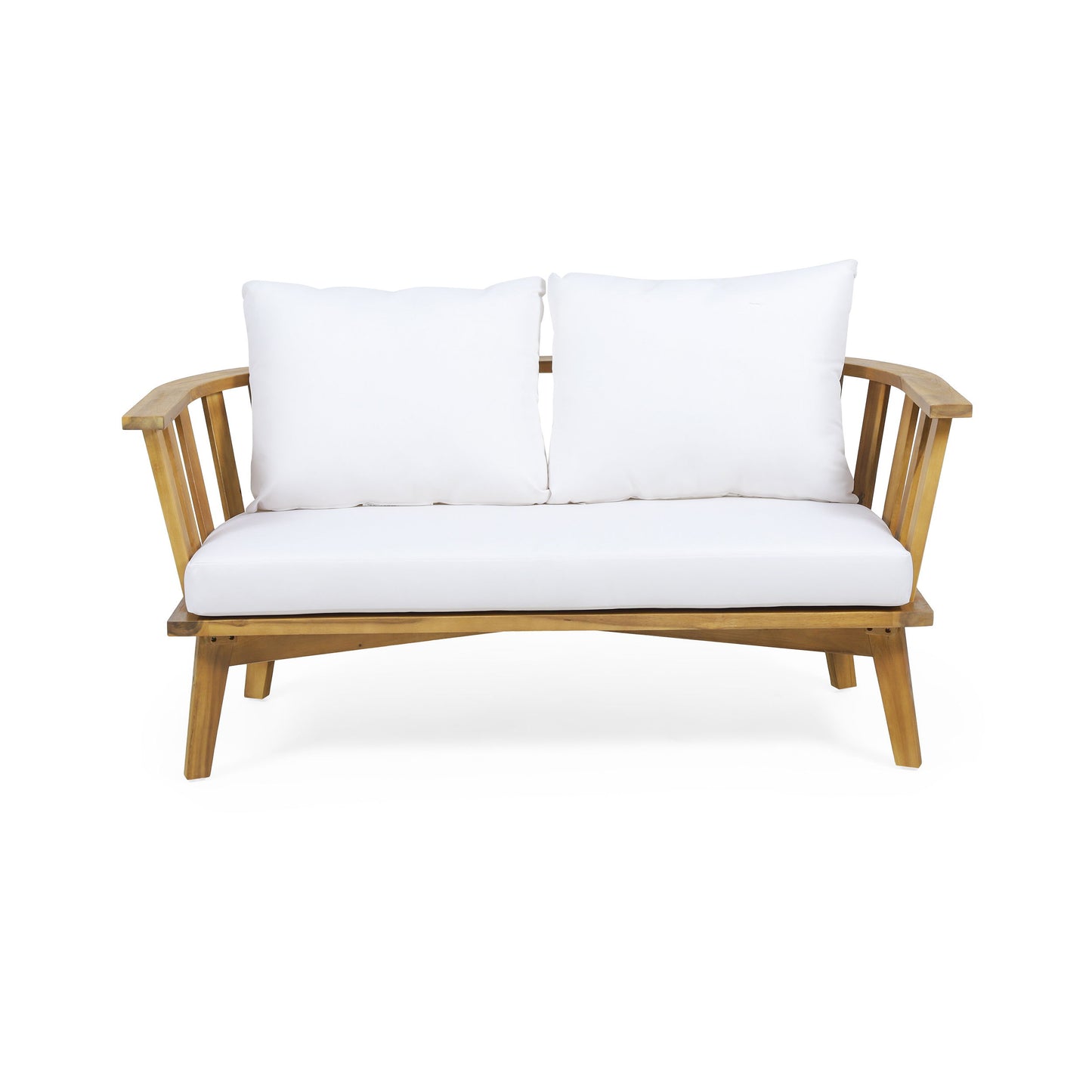 4 Pieces Acacia Wood Patio Furniture Set, Outdoor Furniture With Coffee Table, Patio Conversation Set Deep Seating With Soft Cushion, Porch Chairs For Backyard Porch Balcony - Teak / White