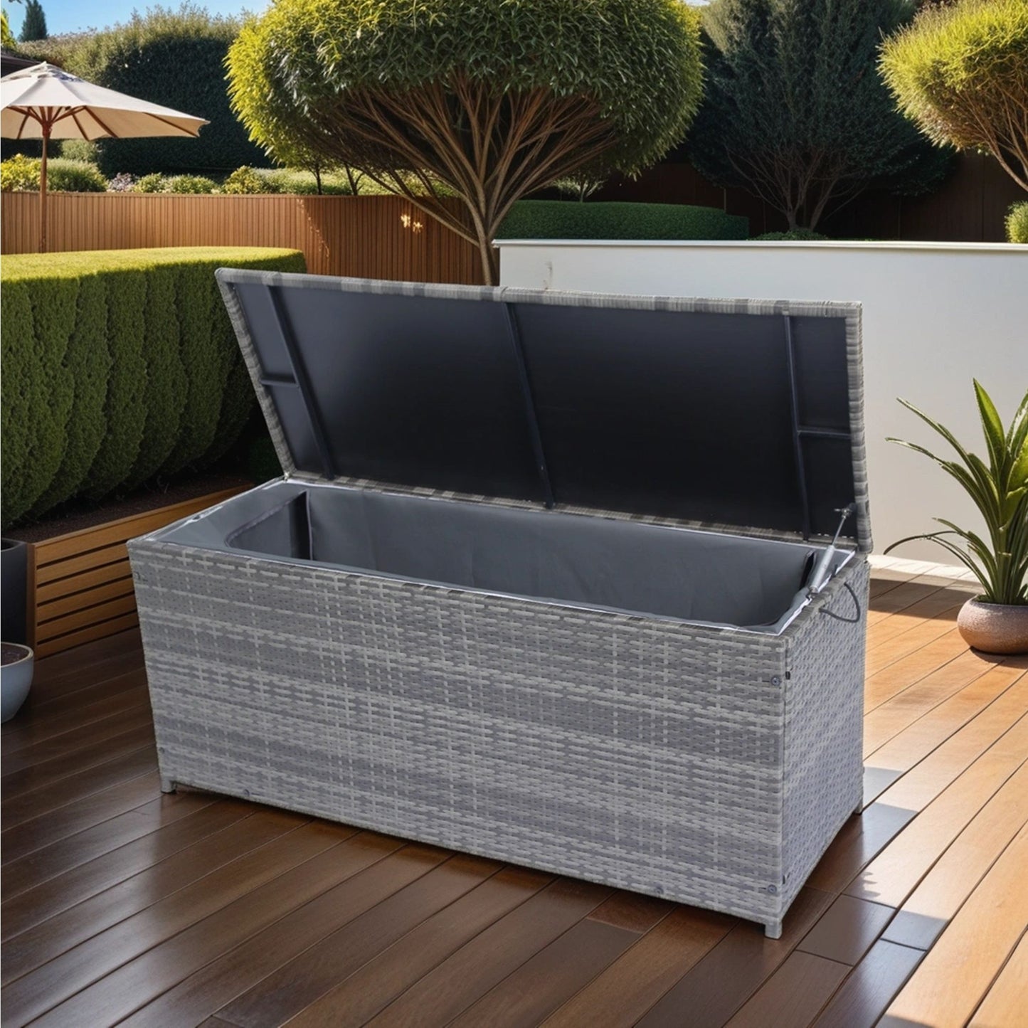 Outdoor Storage Box, 113 Gallon Wicker Patio Deck Boxes With Lid, Outdoor Cushion Storage For Kids Toys, Pillows, Towel, Wicker - Gray