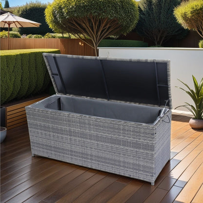 Outdoor Storage Box, 113 Gallon Wicker Patio Deck Boxes With Lid, Outdoor Cushion Storage For Kids Toys, Pillows, Towel, Wicker - Gray