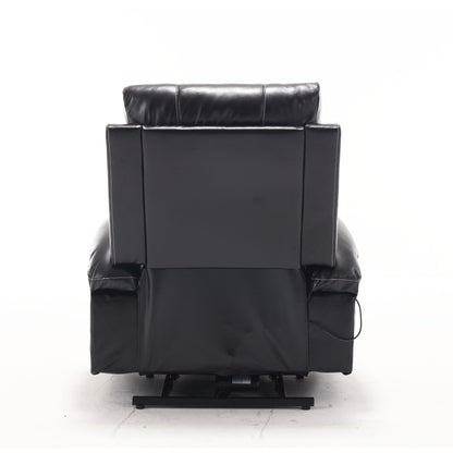 Large Size Electric Power Lift Recliner Chair Sofa, 8 Point Vibration Massage And Lumber Heat, Remote Control, Side Pockets And Cup Holders - Black