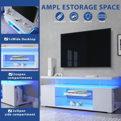 TV Stand For 60" TV LED Gaming Entertainment Center Media Storage Console Table With Large Side Cabinet For Living Room - White