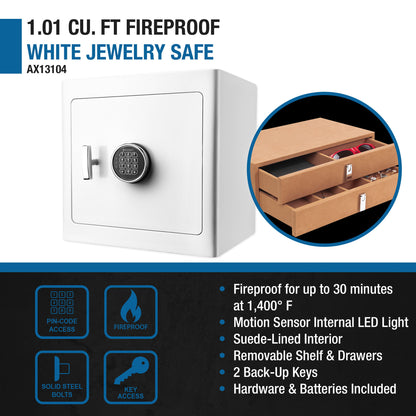 1.01 Cubic Ft Jewelry Safe - White