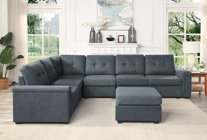 Isla - Woven Fabric 7 Seater Sectional Sofa & Ottoman - Gray