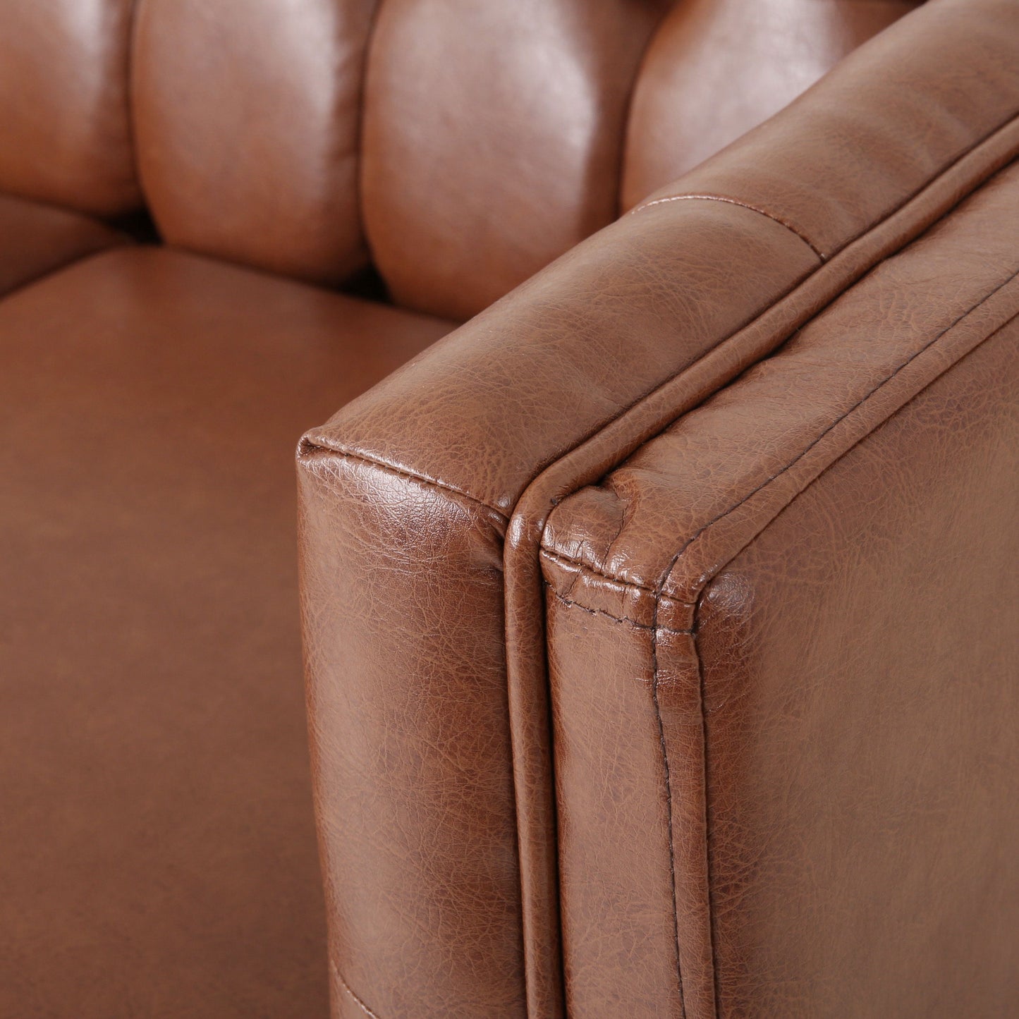 Comfy 3 Seat Sofa With Tufted Back, Modern For Living Room - Light Brown