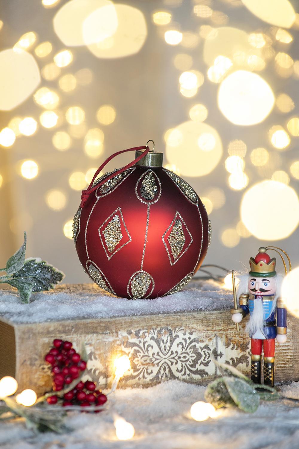 Christmas Ball Ornaments, Glass Decorative Hanging Ball Christmas Tree Ornaments For Holiday Decorations (Set of 4) - Red