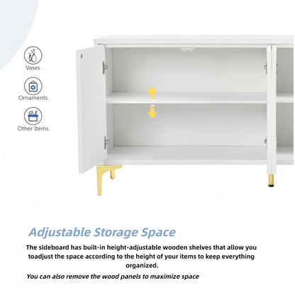 Multi Functional Storage Cabinet, 4 Door Sideboard With Unique Texture, Adjustable Shelves - White