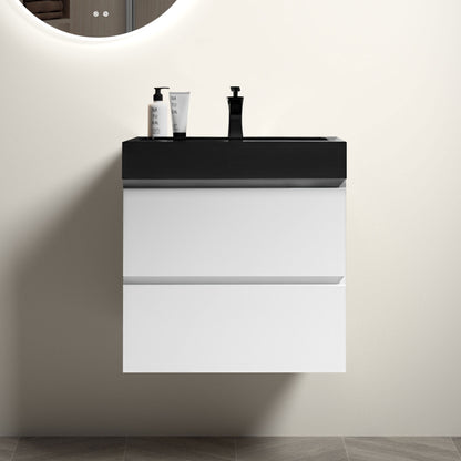 Alice - 24" Bathroom Vanity With Sink, Large Storage Wall Mounted Floating Bathroom Vanity For Modern Bathroom, One-Piece Black Sink Basin Without Drain And Faucet - White / Black