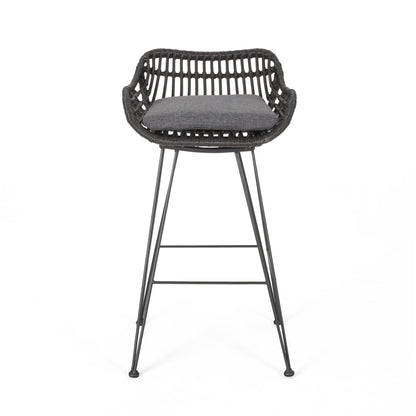 Outdoor Wicker Barstool With Cushions (Set of 2) - Gray