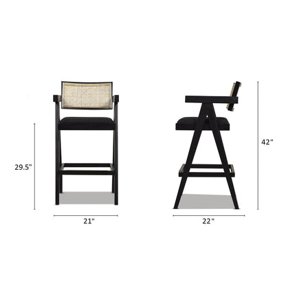 Milan - Modern Webbing Back Bar Stool With Arms (Set of 3) - Ebony Black