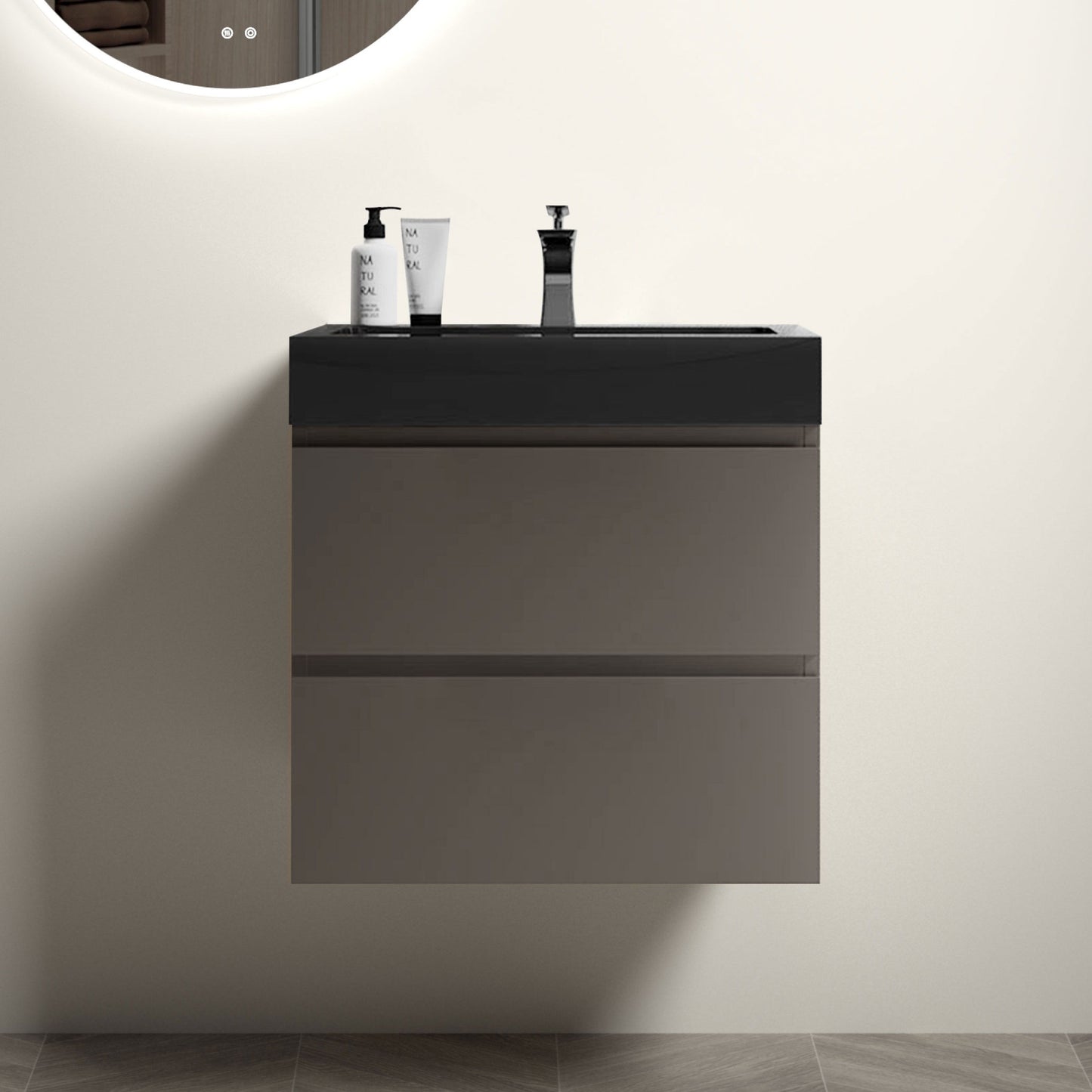 Alice - 24" Bathroom Vanity With Sink, Large Storage Wall Mounted Floating Bathroom Vanity For Modern Bathroom, One-Piece Black Sink Basin Without Drain And Faucet - Black / Gray
