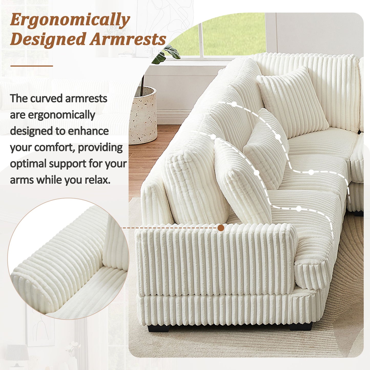 Oversized Sectional Sofa U - Shaped Sofa Couch Modern Sofa Upholstered In Soft Corduroy With A Chaise Lounge For Living Room - Beige