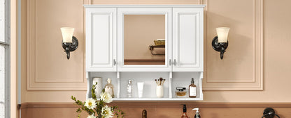 Wall Mounted Bathroom Medicine Cabinet, Modern Bathroom Wall Cabinet With Mirror, Mirror Cabinet With Open Shelves - White