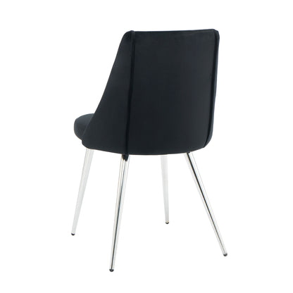 Modern Velvet Dining Chair With Chrome Metal Legs For Home And Office (Set of 4) - Black