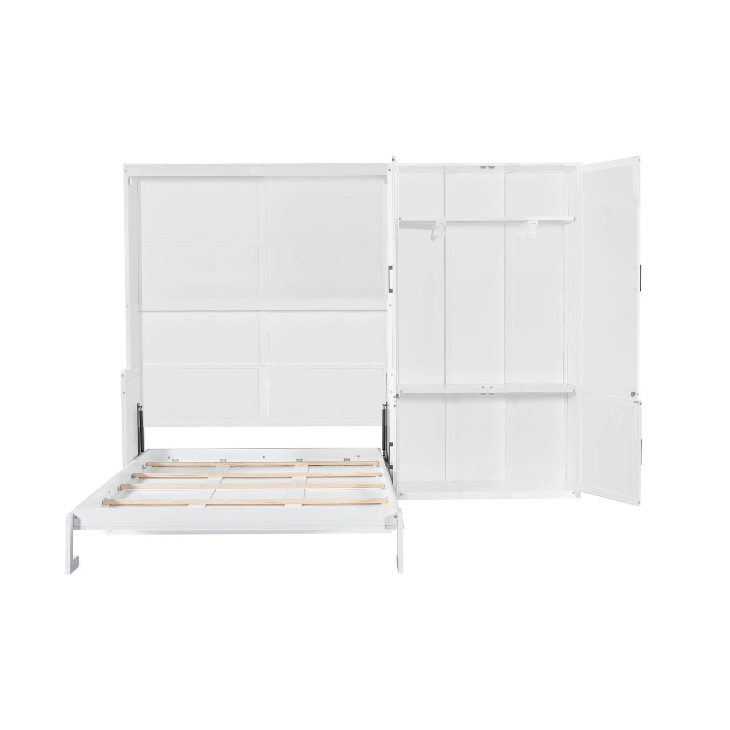 Queen Size Murphy Wall Bed With Closet, Space Saving Design - White
