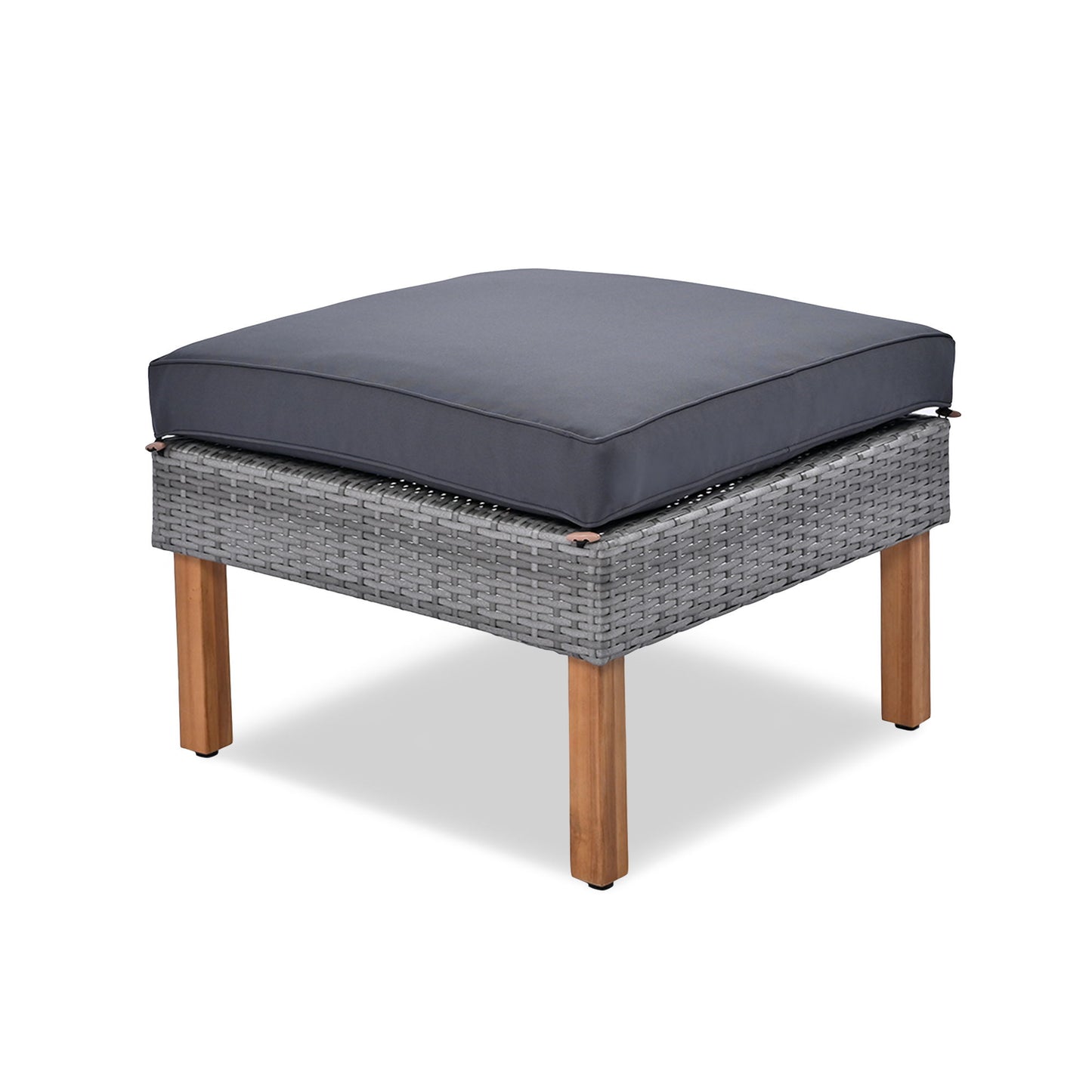 9 Piece Patio Rattan Furniture Set, Outdoor Conversation Set With Acacia Wood Legs And Tabletop, PE Rattan Sectional Sofa Set With Coffee Table, Washable Cushion - Gray