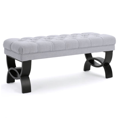 Hilton - Ottoman Bench With Classic Button Tufting - Light Gray
