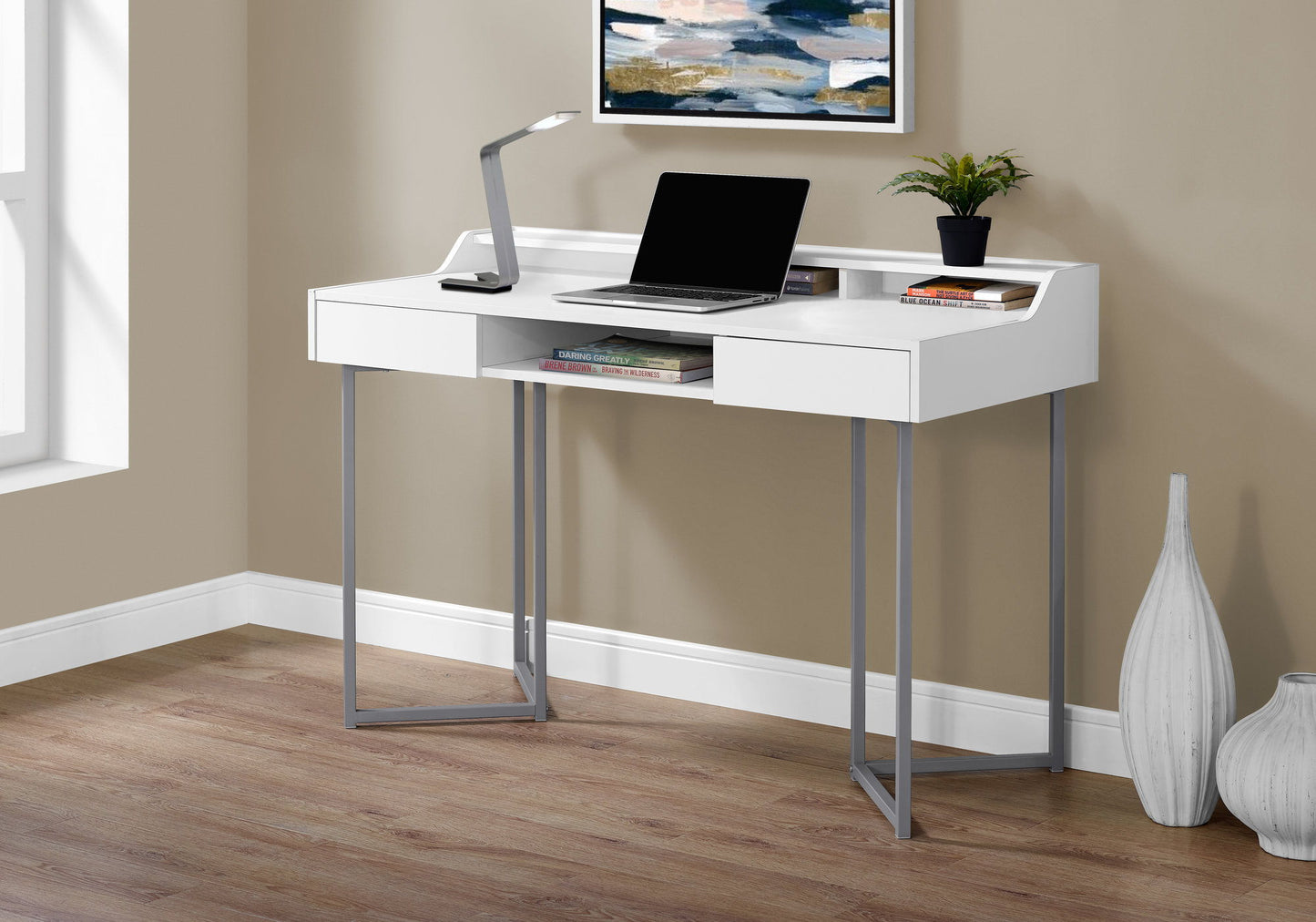 Computer Desk For Home Office, Storage Drawers, Versatile Placement - White