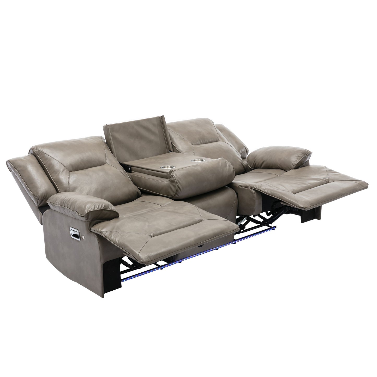 3 Seater Home Theater Recliner Manual Recliner Chair With A Led Light Strip Two Built-In Cup Holders For Living Room - Gray
