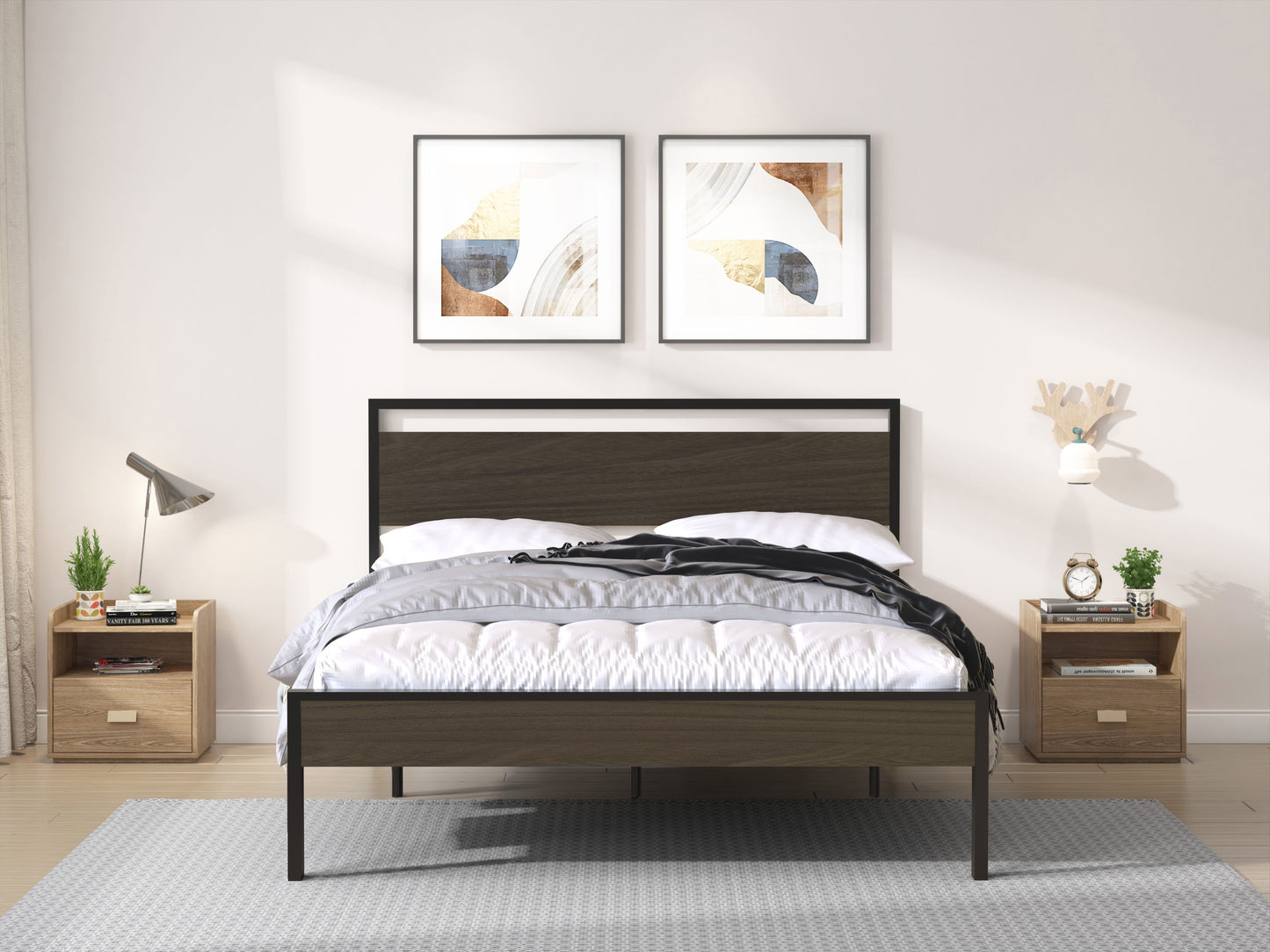 Ceres - Queen Bed With Wood Headboard & Footboard - Black And Walnut