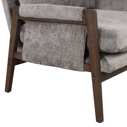Mid-Century Modern Velvet Accent Chair, Leisure Chair With Solid Wood And Thick Seat Cushion For Living Room, Bedroom, Studio - Gray