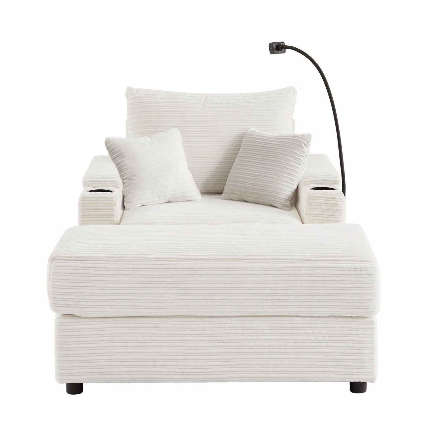 Modern Style Single Sofa Sofa Couch With Storage Space, A Movable Ottoman, Two USB Ports, Two Cup Holders, A Phone Holder For Living Room - Beige