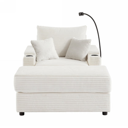 Modern Style Single Sofa Sofa Couch With Storage Space, A Movable Ottoman, Two USB Ports, Two Cup Holders, A Phone Holder For Living Room - Beige