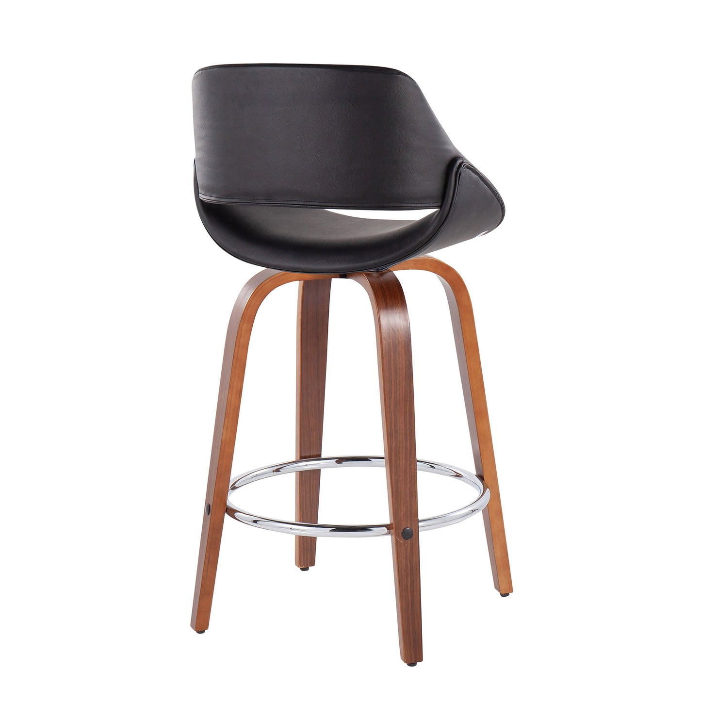 Fabrico - Mid-Century Modern Fixed Height Counter Stool With Round Footrest (Set of 2) - Walnut / Black