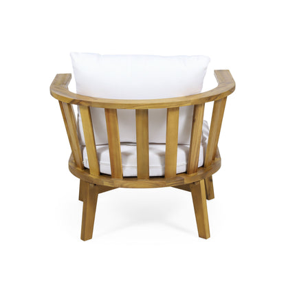 4 Pieces Acacia Wood Patio Furniture Set, Outdoor Furniture With Coffee Table, Patio Conversation Set Deep Seating With Soft Cushion, Porch Chairs For Backyard Porch Balcony - Teak / White