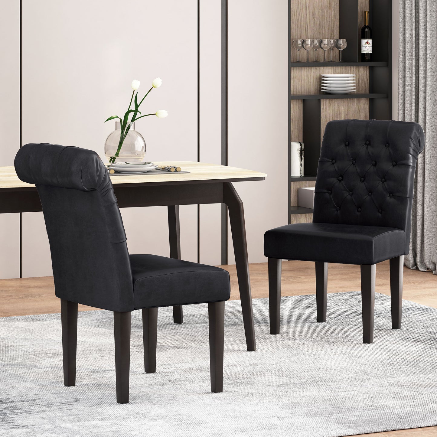 Broxton - Tuft Dining Rolltop Chair (Set of 2) With Button Tufted Upholstery - Black