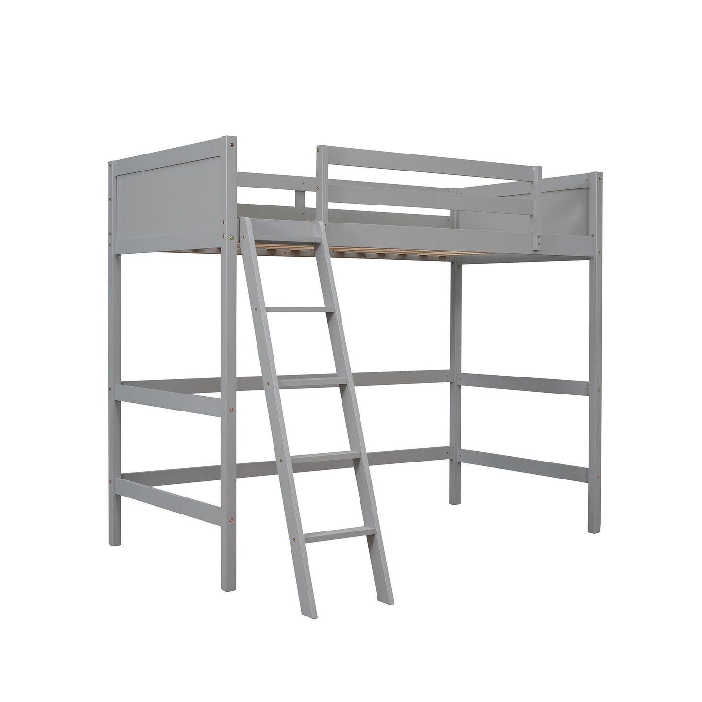 Twin Size Loft Bed With Ladder - Gray