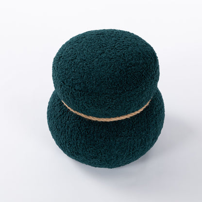 Snowman Stool With Lamb Wool Cushion And Solid Wood Frame - Dark Green