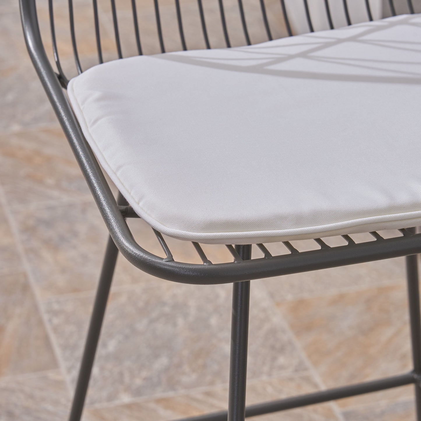 Yearning - Iron Counter Stool With Water Resistant Cushion - Gray / Ivory