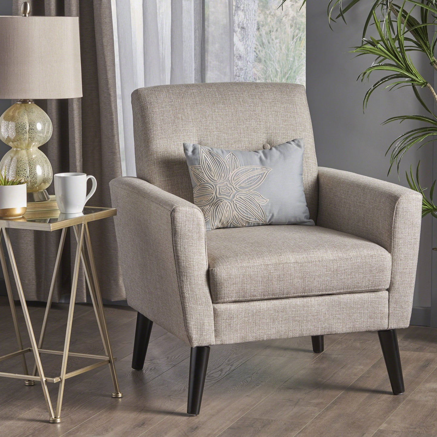 Devotion - Upholstered Club Chair With Birch Wood Legs - Beige