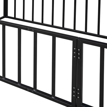 Twin Size Floor Bed Frame With Fence And Door - Black