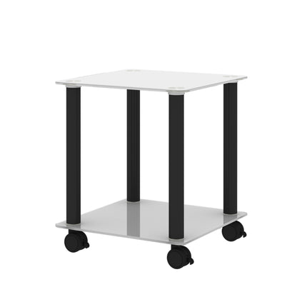 Side Table, 2 Tier Space End Table, Modern Night Stand, Sofa Table, Side Table With Storage Shelve - White / Black