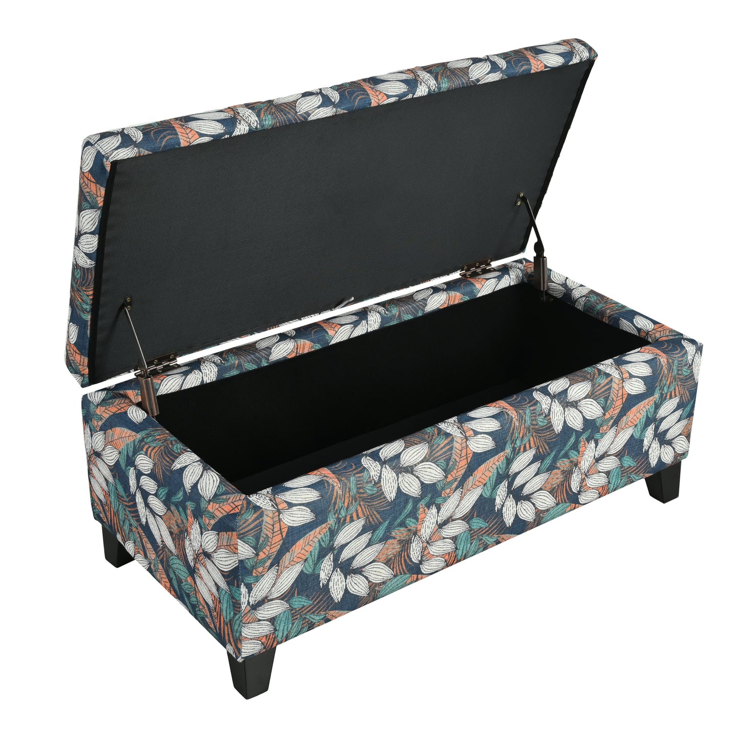 Elegant Flower Pattern Storage Ottoman With Soft Upholstery And Wood Frame - Flower