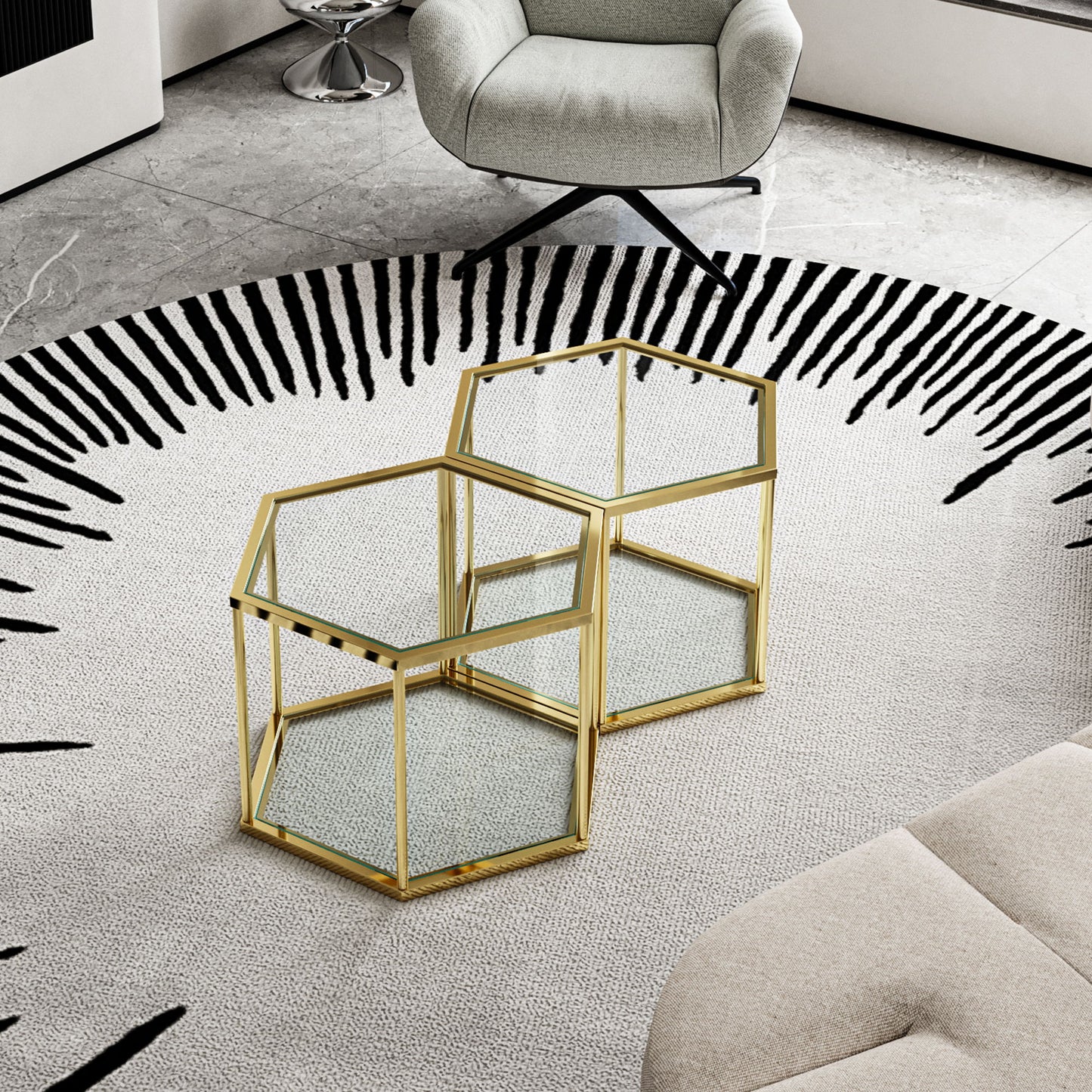 Modern Design Living Room Coffee Table With Stainless Steel Frame And Tempered Glass - Gold
