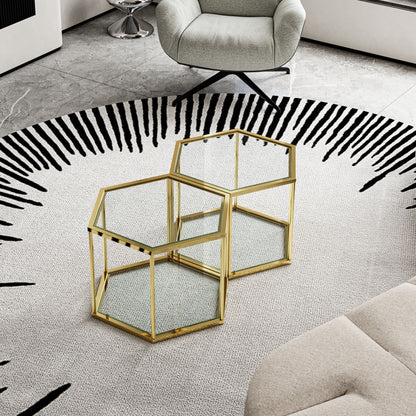 Modern Design Living Room Coffee Table With Stainless Steel Frame And Tempered Glass - Gold