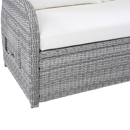 Outdoor Furniture Set Patio Rattan Furniture Set With An Adjustable Table, Recliners With Extendable Side Tables, And 2 Ottomans For Patio, Lawn, Backyard, Pool - Beige