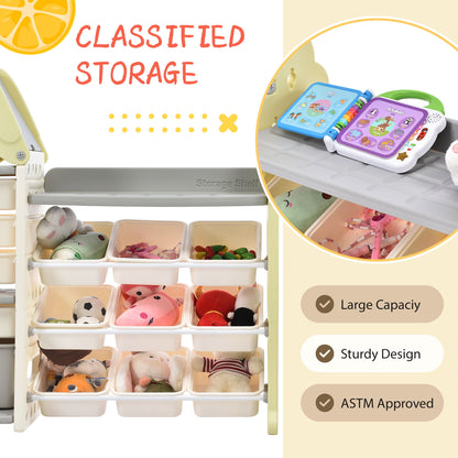 Kids Bookshelf Toy Storage Organizer With 17 Bins And 5 Bookshelves, Multi-Functional Nursery Organizer Kids Furniture Set Toy Storage Cabinet Unit With HDPE SheLF And Bins - Light Green