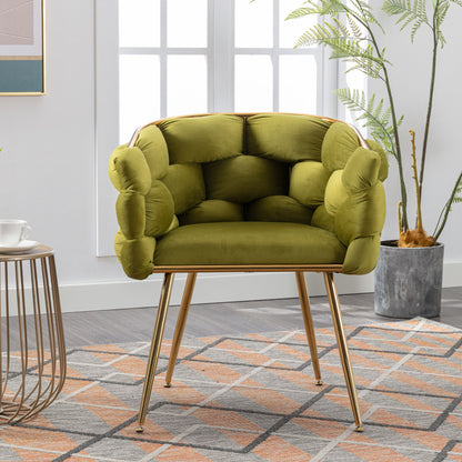 Luxury Modern Simple Leisure Velvet Single Sofa Chair Bedroom Lazy Person Household Dresser Stool Manicure Table Back Chair - Olive Green